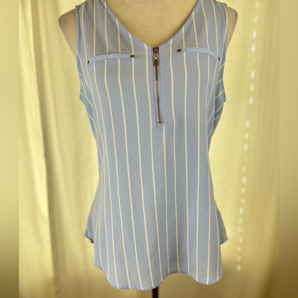 Haute Monde Striped Blue and Cream Sleeveless Top